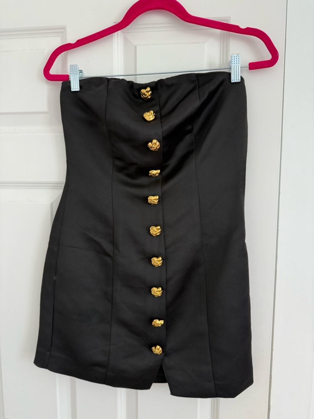 Endless Rose Black Strapless Mini Dress with Gold Buttons. Like new